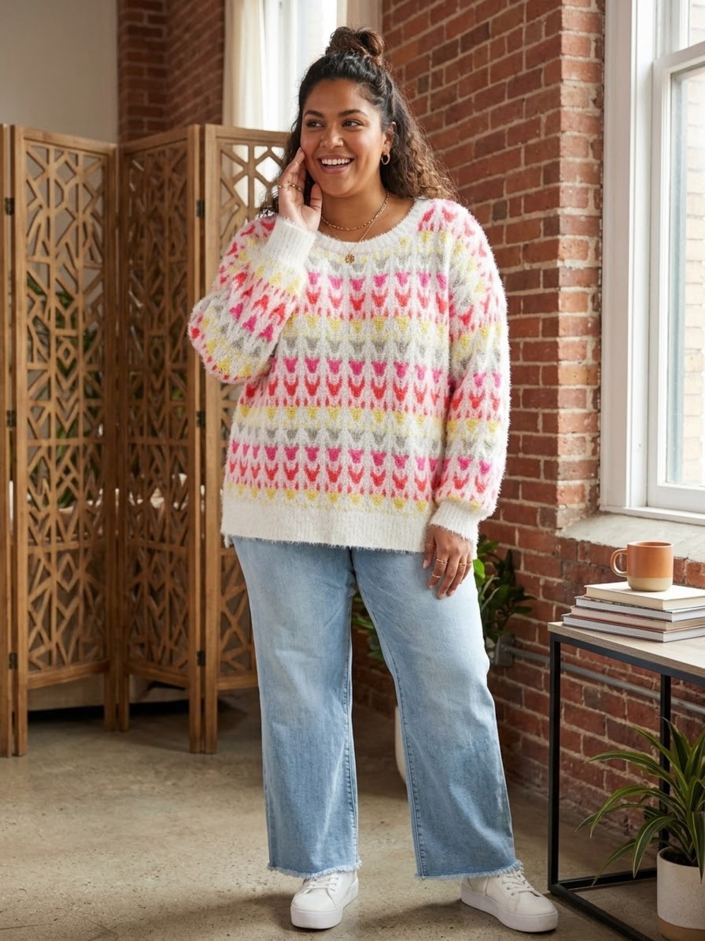 American Rag Fuzzy Neon Chevron Sweater XL women’s
